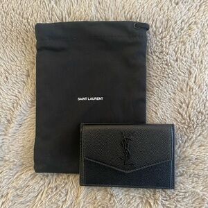 NEW YSL Saint Laurent Uptown Flap Leather Card Case Wallet BLACK Calfskin $425
